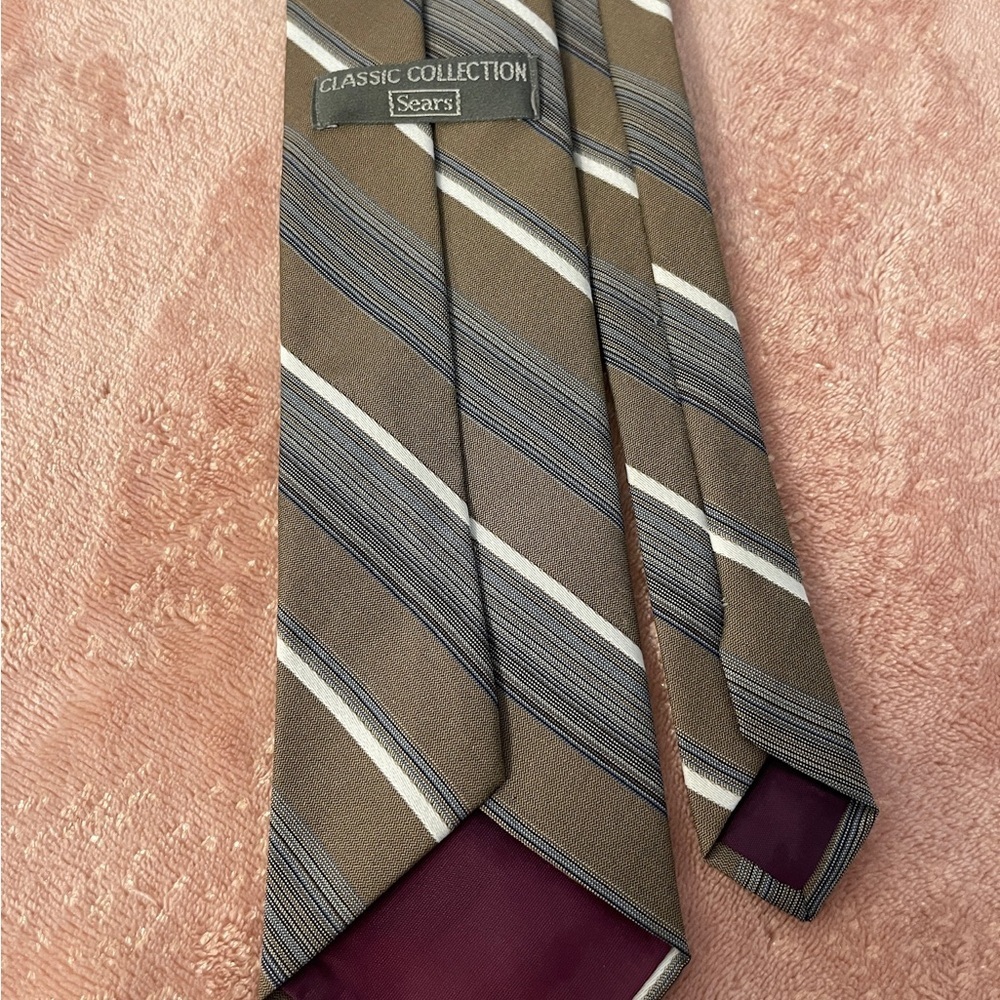 Sears Men's Tie in Brown and Gray Stripes - Picture 5 of 6